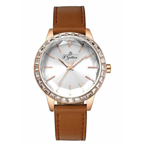 Наручные часы F.Gattien Часы наручные женские F.Gattien 8638-411кор Гарантия 1 год, коричневый, белый (коричневый/белый/золотистый)