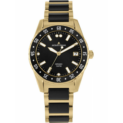 Наручные часы JACQUES LEMANS High Tech Ceramic Наручные часы Jacques Lemans 42-12G, черный, золотой (черный/золотистый)