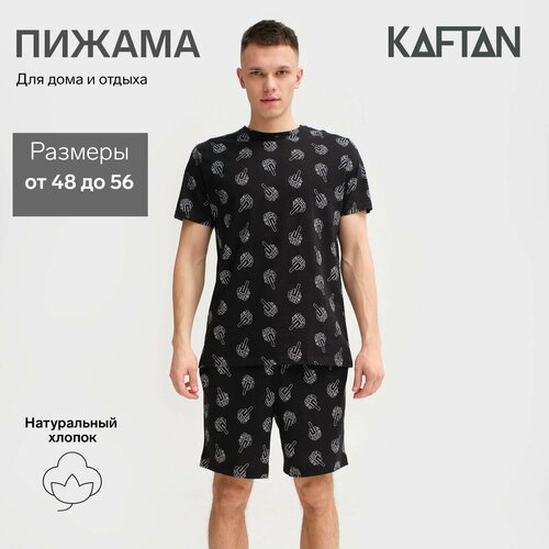 Пижама Kaftan, футболка, шорты, черный, синий (черный/синий) - изображение №1