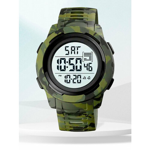 Наручные часы SKMEI Часы наручные мужские электронные спортивные SKMEI с будильником и секундомером, водонепроницаемые, цвет army green/white, зеленый