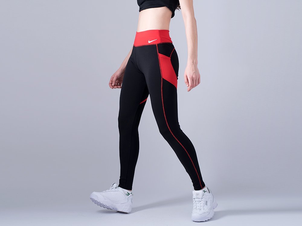 Леггинсы Nike (черный/красный) - изображение №1