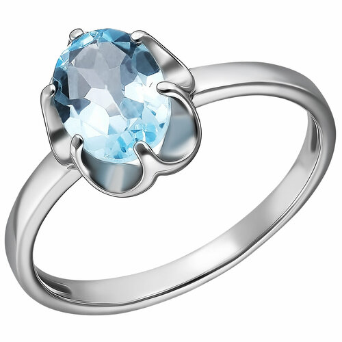 Перстень, серебро, 925 проба, родирование, топаз, голубой, серебряный (голубой/серебристый) - изображение №1