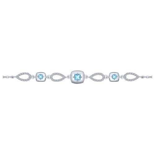 Браслет SOKOLOV, серебро, 925 проба, родирование, топаз, фианит, длина 18 см (голубой/бесцветный) - изображение №1