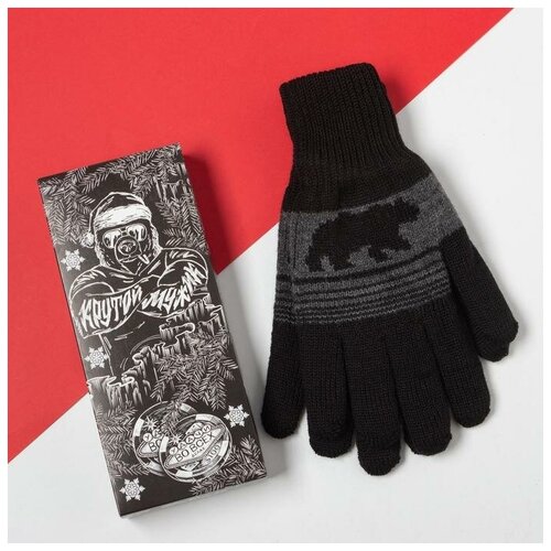 Мужские перчатки в подарочной коробке"Крутой мужик" р.22 5232195 (черный) - изображение №1