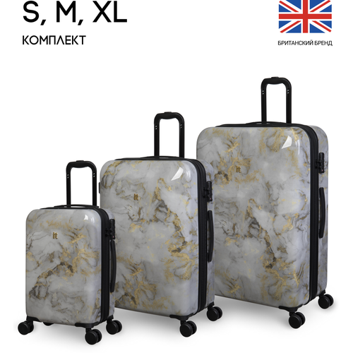 Комплект чемоданов IT Luggage, 3 шт., 161 л, золотой, серый (серый/черный/золотистый) - изображение №1