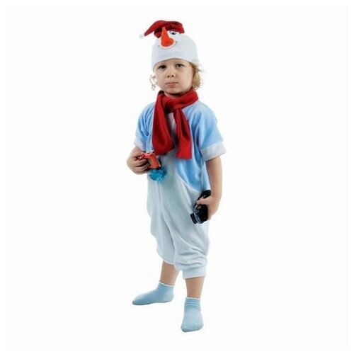 Карнавальный костюм Снеговик в голубом жилете, рост 68-92см (голубой)