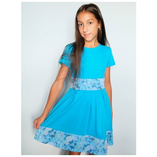 Платье радуга дети, хлопок, однотонное, синий (синий/бирюзовый) - изображение №1