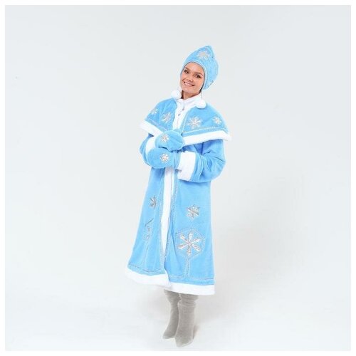 Карнавальный костюм "Снегурочка", шуба с узорами из парчи, кокошник, варежки, р-р 44-50, рост 170 см (мультицвет/мультиколор)