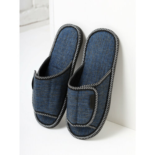 Тапочки ALBERY АС-1211/корич, текстиль, нескользящая подошва, коричневый (синий/коричневый) - изображение №1
