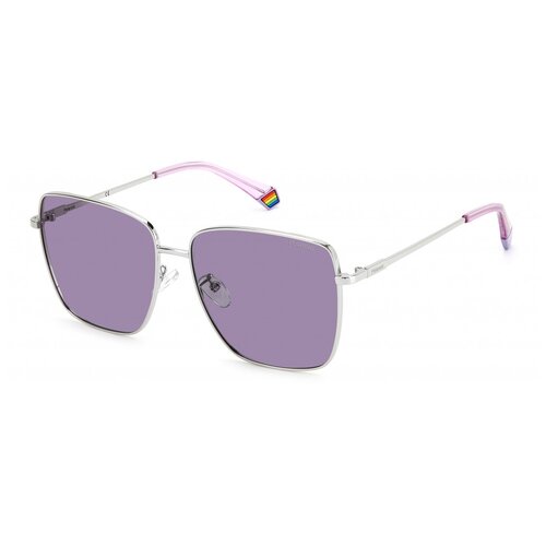 Солнцезащитные очки Polaroid, квадратные, оправа: металл, устойчивые к появлению царапин, с защитой от УФ, поляризационные, для женщин, серый (серый/серебристый/серебряный)