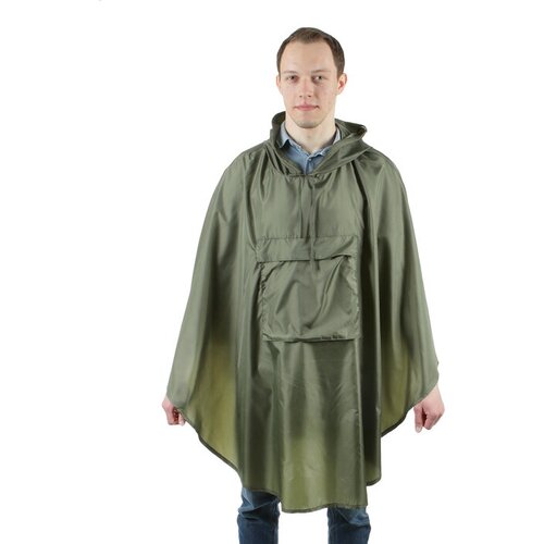 Плащ-дождевик с карманом, взрослый, водоотталкивающий, хаки, длина 100 см (зеленый)