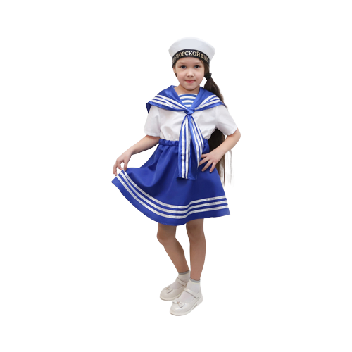 Карнавальный костюм "Морячка", платье, бескозырка, р. 28, рост 98-104 см (черный/синий/белый)