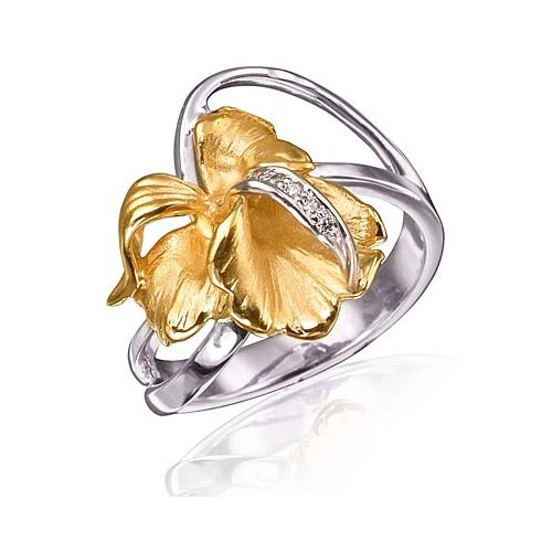 Перстень Альдзена 14026, комбинированное золото, 585 проба, родирование, бриллиант, желтый, белый (желтый/белый) - изображение №1