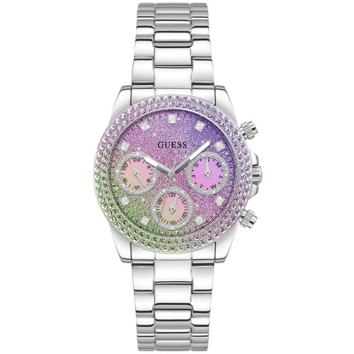 Наручные часы GUESS Dress Наручные часы Guess Dress Sol, фиолетовый, серебряный (розовый/зеленый/фиолетовый/серебристый/мультицвет)