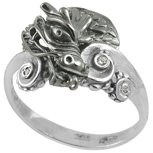 Кольцо Альдзена Водяной дракон, серебро, 925 проба, родирование, фианит, серебряный, черный (черный/серебристый)