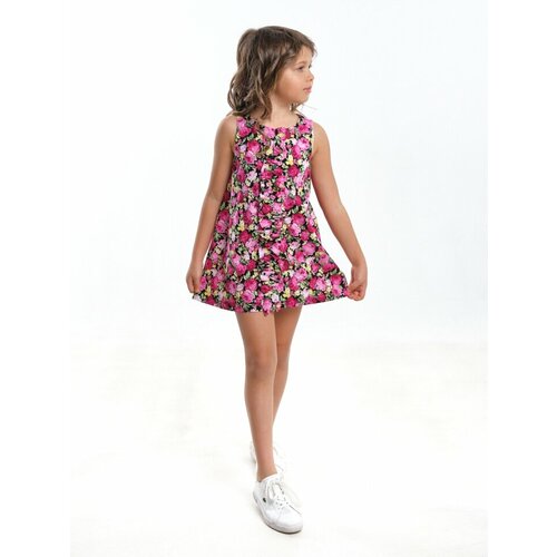 Платье Mini Maxi, хлопок, флористический принт, мультиколор (розовый/мультиколор)