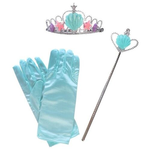 Карнавальный набор «Принцесса» 4 предмета: корона, перчатки, ободок, жезл (голубой/мультицвет)