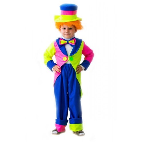 Карнавальный костюм Клоун в шляпе 5-7 лет 122-134 (синий/разноцветный/розовый/желтый/оранжевый) - изображение №1