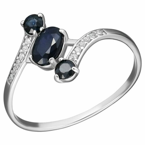 Перстень, серебро, 925 проба, фианит, сапфир, серебряный, бесцветный (синий/серебристый/бесцветный)