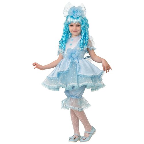 Карнавальный костюм «Мальвина», платье, панталоны, бант, парик, р. 34, рост 134 см (голубой/мультицвет)
