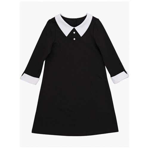 Школьное платье Mini Maxi, футер, хлопок, трикотаж, однотонное, синий (черный/синий)
