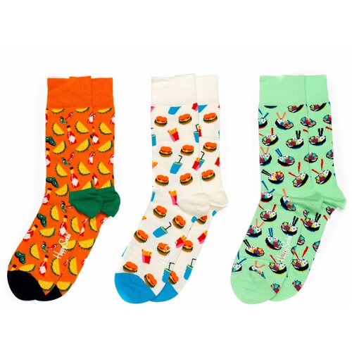 Носки Happy Socks, 3 пары, оранжевый, зеленый, белый (зеленый/оранжевый/белый)