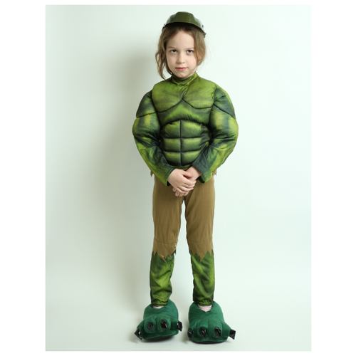 Костюм халка с мышцами детский (Рост 110-120 см) без маски (зеленый) - изображение №1