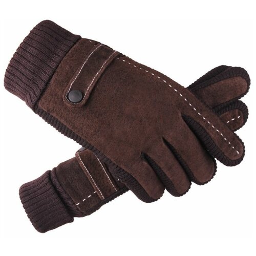 Перчатки мужские кожаные зимние утепленные (коричневый) - изображение №1