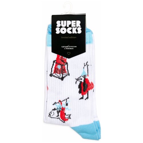 Носки Super socks, черный, красный, голубой (черный/красный/голубой) - изображение №1