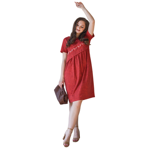 Платье Оптима Трикотаж, хлопок, повседневное, свободный силуэт, до колена, бордовый
