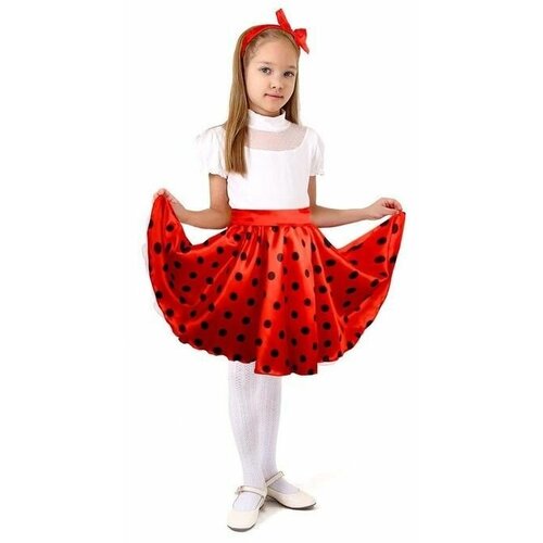 Карнавальный набор для девочки юбка для вечеринки красная в черный горох, повязка, рост 122-128 (красный)