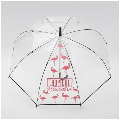 Зонт-трость Beauty Fox, автомат, 8 спиц, прозрачный, бесцветный, розовый (розовый/бесцветный/прозрачный) - изображение №1
