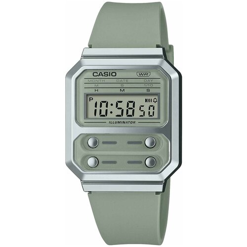 Наручные часы CASIO Vintage Наручные часы Casio Vintage A100WEF-8A, серебряный, зеленый (серый/зеленый/серебристый)