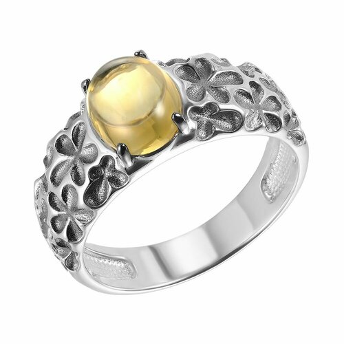 Перстень, серебро, 925 проба, чернение, родирование, желтый, серебряный (желтый/серебристый)