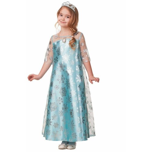 Карнавальный костюм «Эльза», сатин 2, платье, корона, р. 36, рост 140 см (голубой/мультицвет)