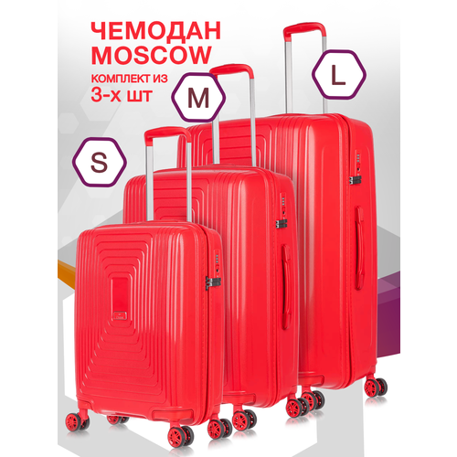 Комплект чемоданов L'case Moscow, 3 шт., 136 л, черный (черный/красный) - изображение №1
