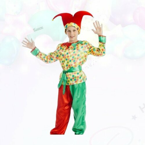 Карнавальный костюм "Петрушка" для мальчиков, шелковый (красный/зеленый/желтый)