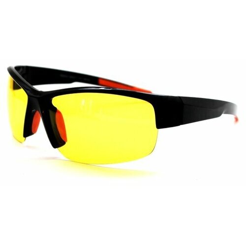Солнцезащитные очки , узкие, оправа: пластик, спортивные, поляризационные, черный (черный/желтый) - изображение №1