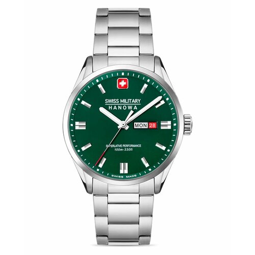 Наручные часы Swiss Military Hanowa Наручные мужские часы Swiss Military Hanowa Maxed SMWGH0001603 с гарантией, серебряный, зеленый (зеленый/серебристый)