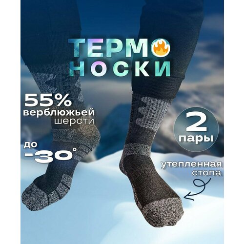 Термоноски , 2 пары, серый, синий, черный (серый/черный/синий)