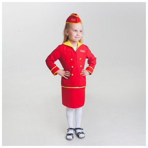 Детский карнавальный костюм "Стюардесса", юбка, пилотка, пиджак, 4-6 лет, рост 110-122 см (красный/желтый/белый/желтый-красный) - изображение №1