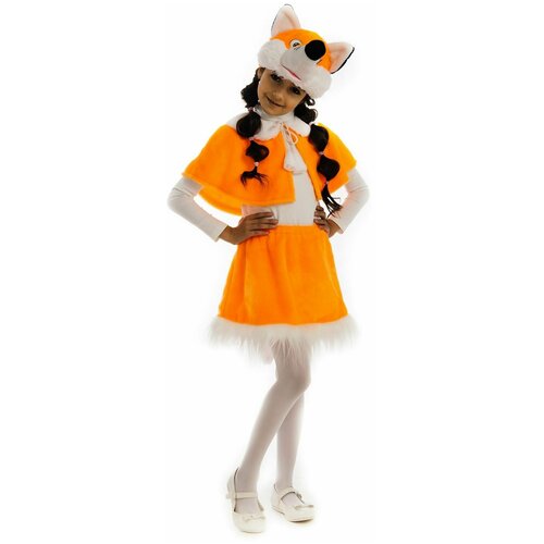 Карнавальный костюм "Лисичка" для девочки, ростом 122-128 см: подходит для костюмированного утренника в детском саду, нового года (оранжевый) - изображение №1