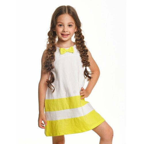 Платье Mini Maxi, хлопок, трикотаж, однотонное, желтый, белый (желтый/белый)