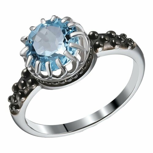 Перстень, серебро, 925 проба, родирование, серебряный, голубой (голубой/серебристый)