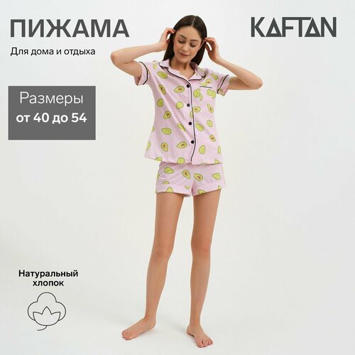 Пижама Kaftan, шорты, рубашка, короткий рукав, розовый, черный (черный/розовый)