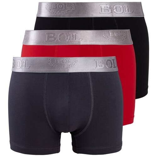 Комплект трусов боксеры BOL Men's, средняя посадка, мультиколор, 3 шт (серый/черный/красный)