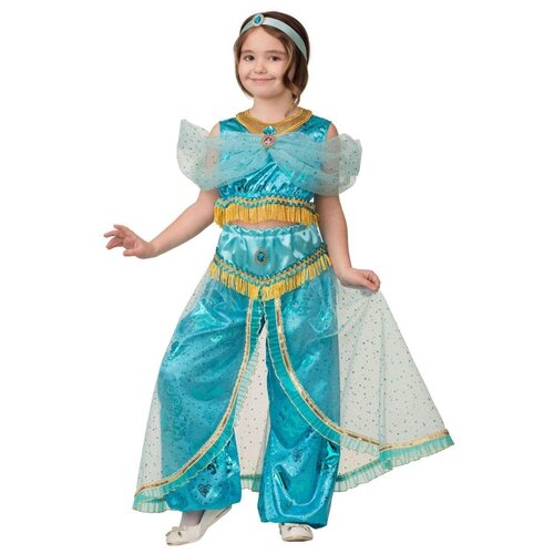Карнавальный костюм «Принцесса Жасмин», текстиль-принт, блуза, шаровары, р. 34, рост 134 см (голубой/зеленый) - изображение №1