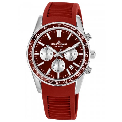 Наручные часы JACQUES LEMANS Sport 1-2059E, бордовый, серебряный (бордовый/серебристый) - изображение №1
