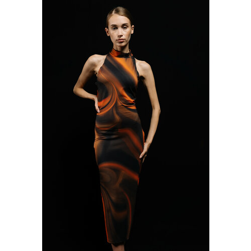 Платье, оранжевый, черный (черный/оранжевый/черный-оранжевый) - изображение №1