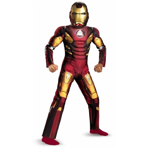 Детский костюм Железного человека с мышцами детский (Айронмэна) М(Рост 120-125 см) без маски (красный/желтый)